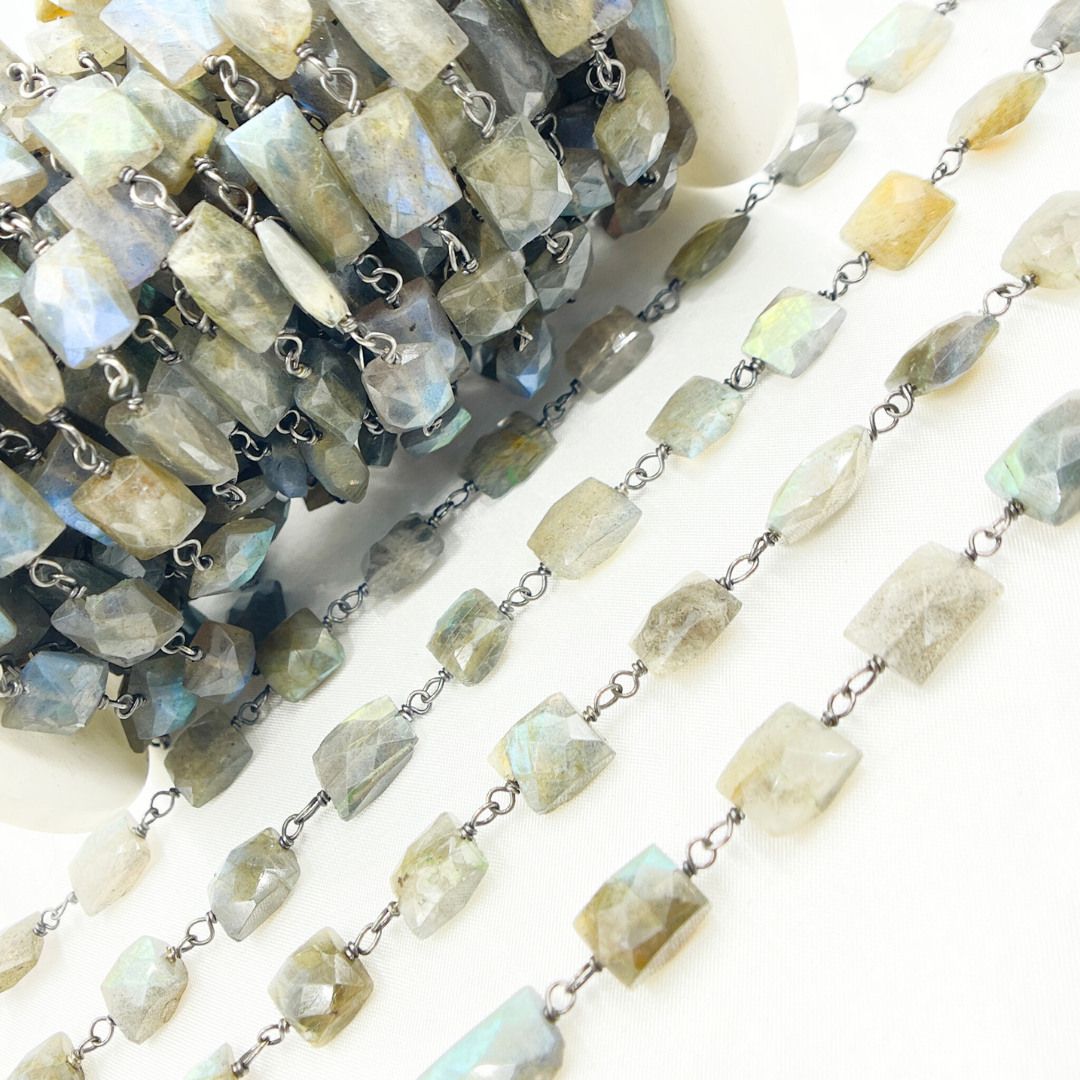 Labradorite Rectangular Shape Oxidized Wire Chain. LAB98