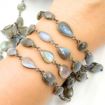 Load image into Gallery viewer, Labradorite Mix Shape Bezel Oxidized Wire Chain. LAB15
