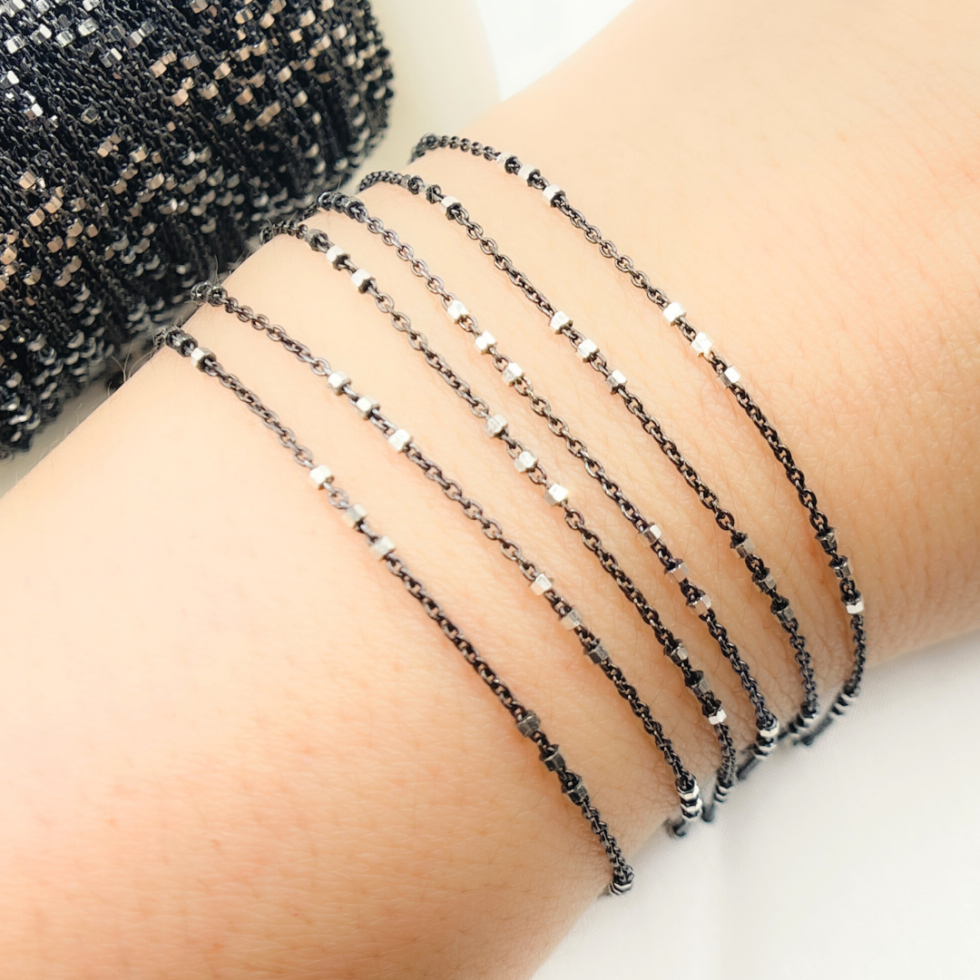 Black Rhodium 925 Sterling Silver Satellite 3 Cubes Chain
