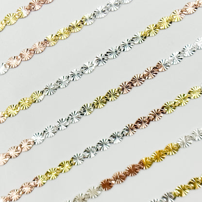 Z120GSR. White Silver, Gold Plated, and Rose Gold Plated Silver Diamond Cut Marina Chain