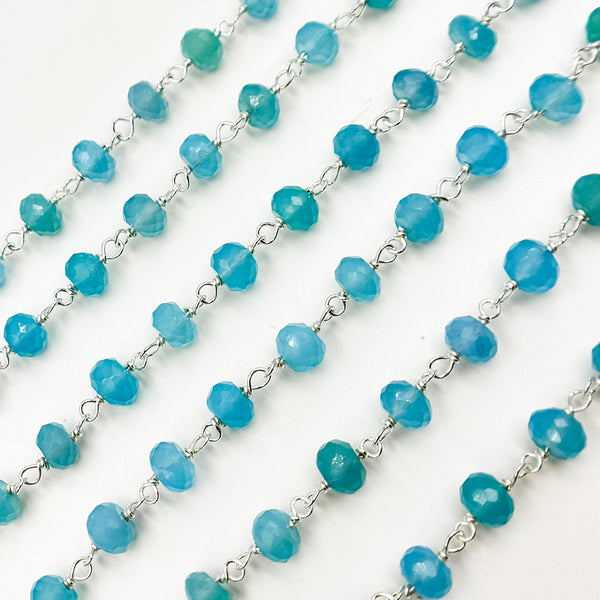 Blue Chalcedony Sterling Silver Wire Chain