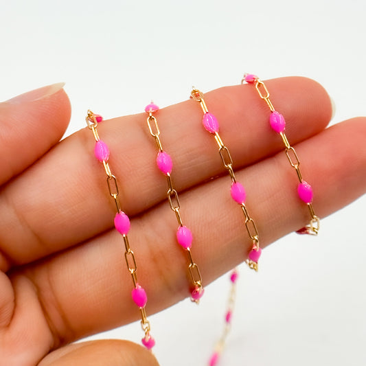 14k Gold Filled Pink Color Enamel Satellite Cable Chain