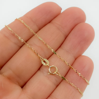 024GNBUSIT218K. 18K Yellow Solid Gold Flat Bar and Singapore Link Necklace