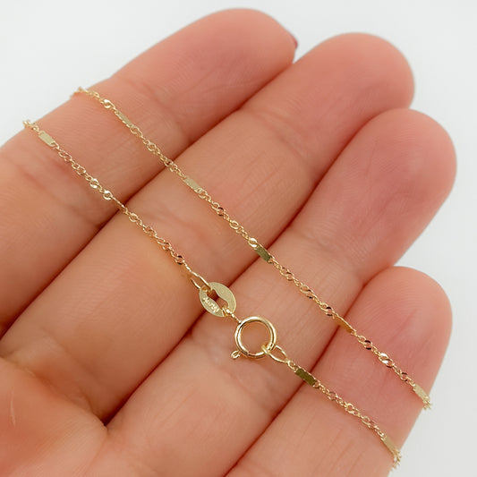 024GNBUSIT218K. 18K Yellow Solid Gold Flat Bar and Singapore Link Necklace