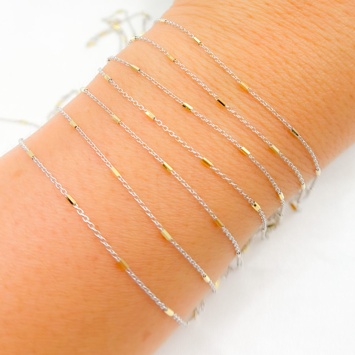 14k Solid Gold Satellite Bars Chain
