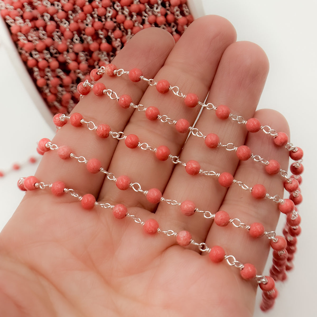 Coral Sterling Silver Wire Chain