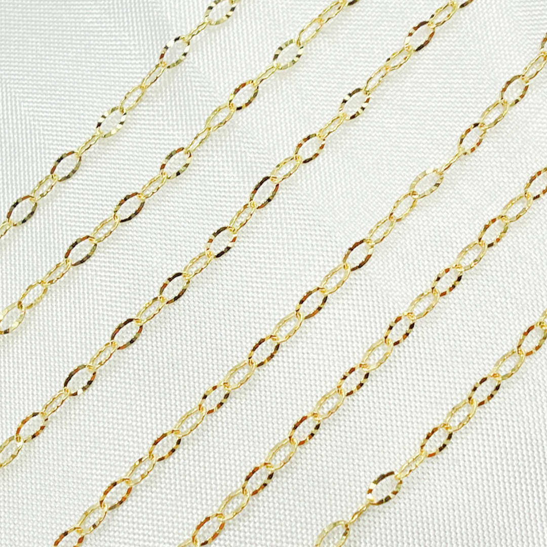14k Solid Gold Diamond Cut Oval Link Chain