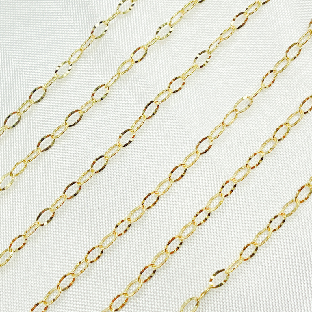 030FVBF22BYFT. 14k Solid Gold Diamond Cut Oval Link Chain