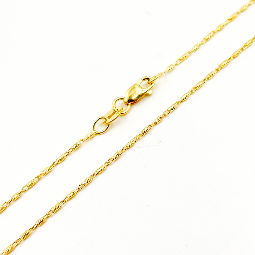 14K Solid Yellow Gold Diamond Cut Bar Chain