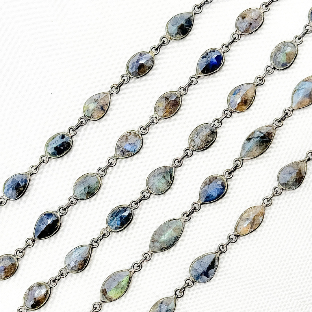 Coated Labradorite Cut Pear Shape Bezel Oxidized Wire Chain. CLB12