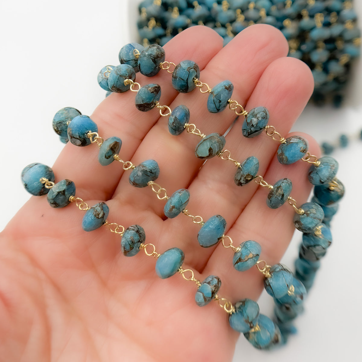 Gold Plated Sterling Silver Turquoise Organic Shape Wire Chain