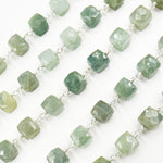 Load image into Gallery viewer, AQU33. Milky Aquamarine Cube Faceted Sterling Silver Wire Chain
