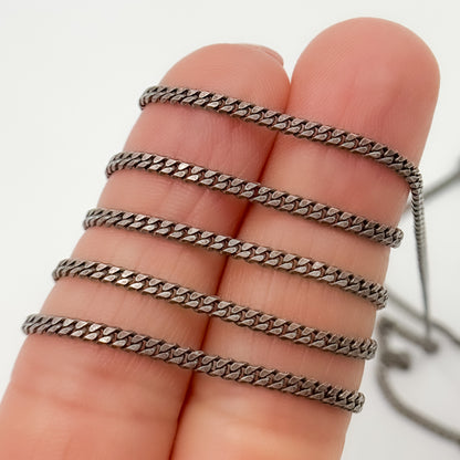 Oxidized Sterling Silver Flat Curb Chain