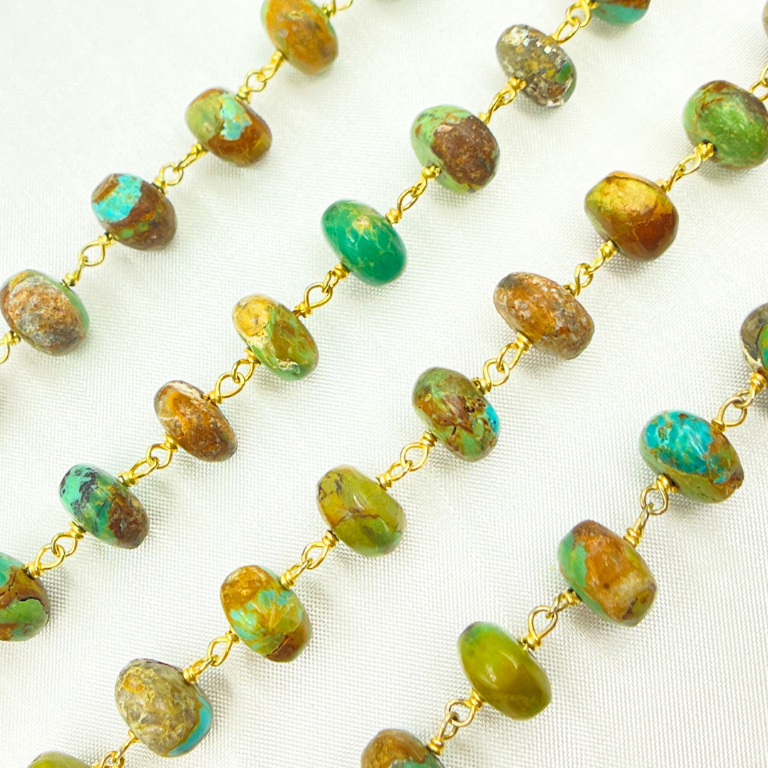 TRQ21. Copper Turquoise Gold Plated Wire Chain