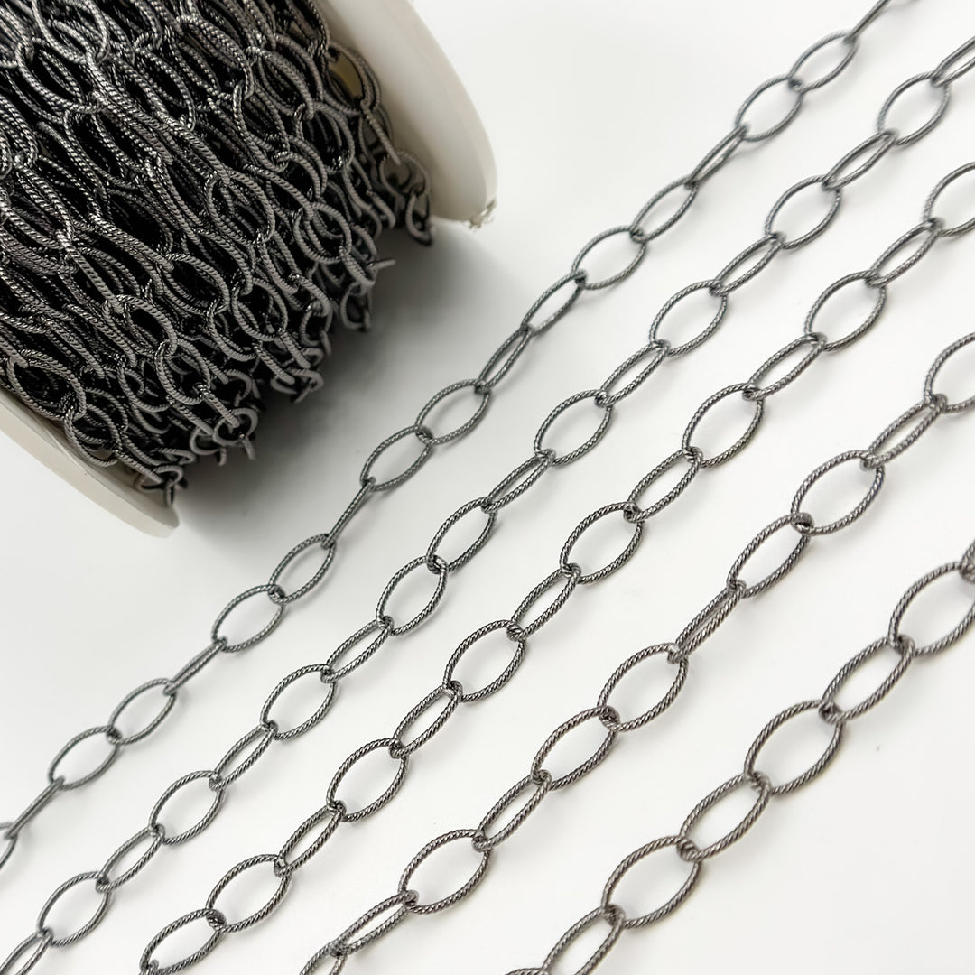 Black Rhodium Sterling Silver Twisted Oval Link Chain