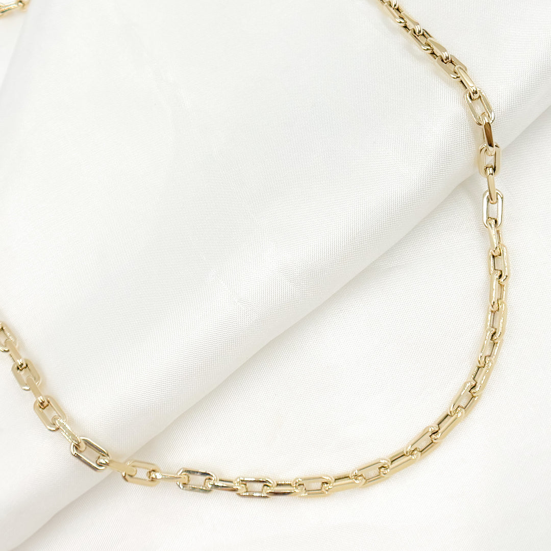 568/A072/G. 14K Yellow Gold Hollow Smooth and Flat Paperclip Chain