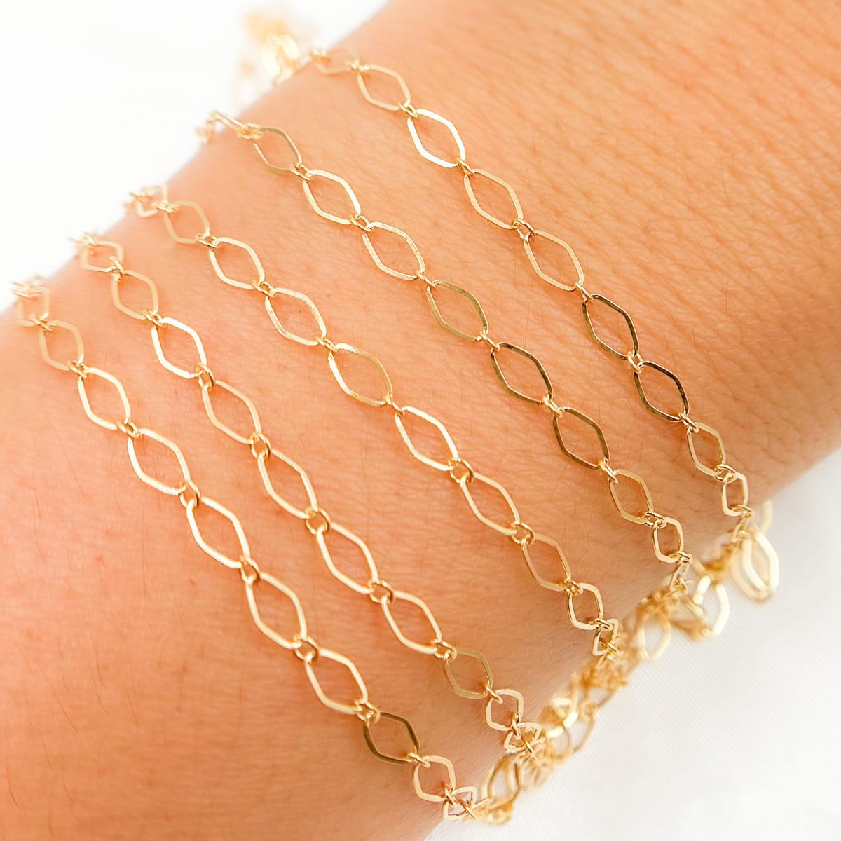 14K Yellow Gold Filled Flat Diamond and Round Link Chain