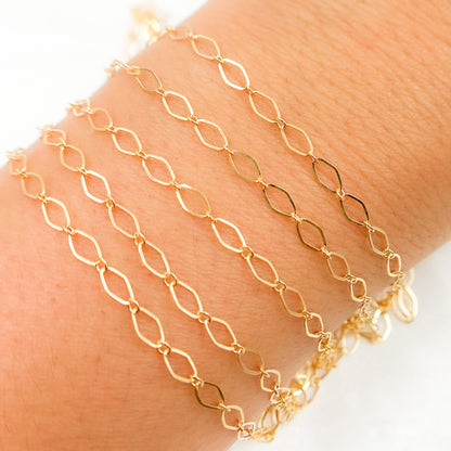 14K Yellow Gold Filled Flat Diamond and Round Link Chain