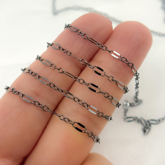 Blue Black Rhodium Sterling Silver Flat Marina Chain