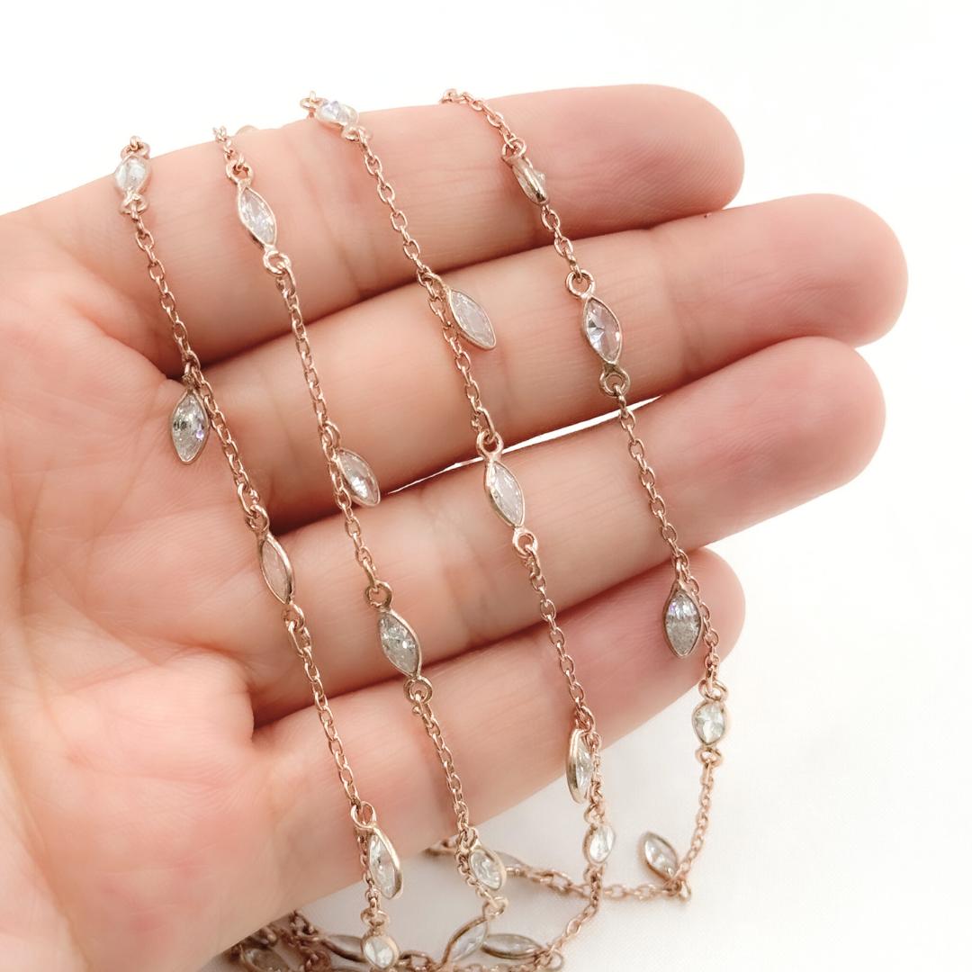 Cubic Zirconia Marquise Shape Dangle & Connected Wire Chain