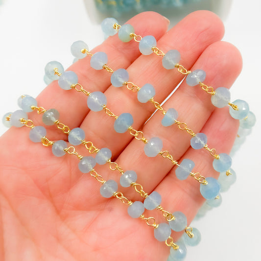 Blue Chalcedony Gold Plated Sterling Silver Wire Chain