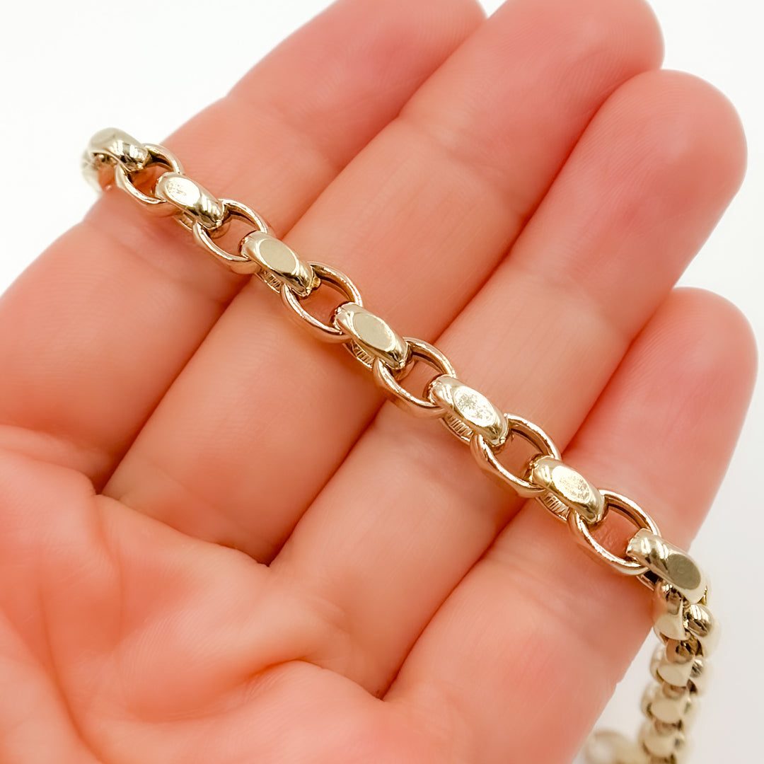 568/A138B. 14K Solid Gold Hollow Flat Cable Link Bracelet