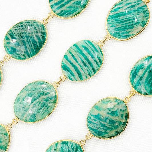 Amazonite Oval Shape Bezel Gold Plated Wire Chain