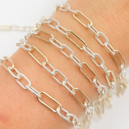 V307TT. Gold Filled  and Silver Mixed Link Chain – Smooth Long Links and Twisted Short Links