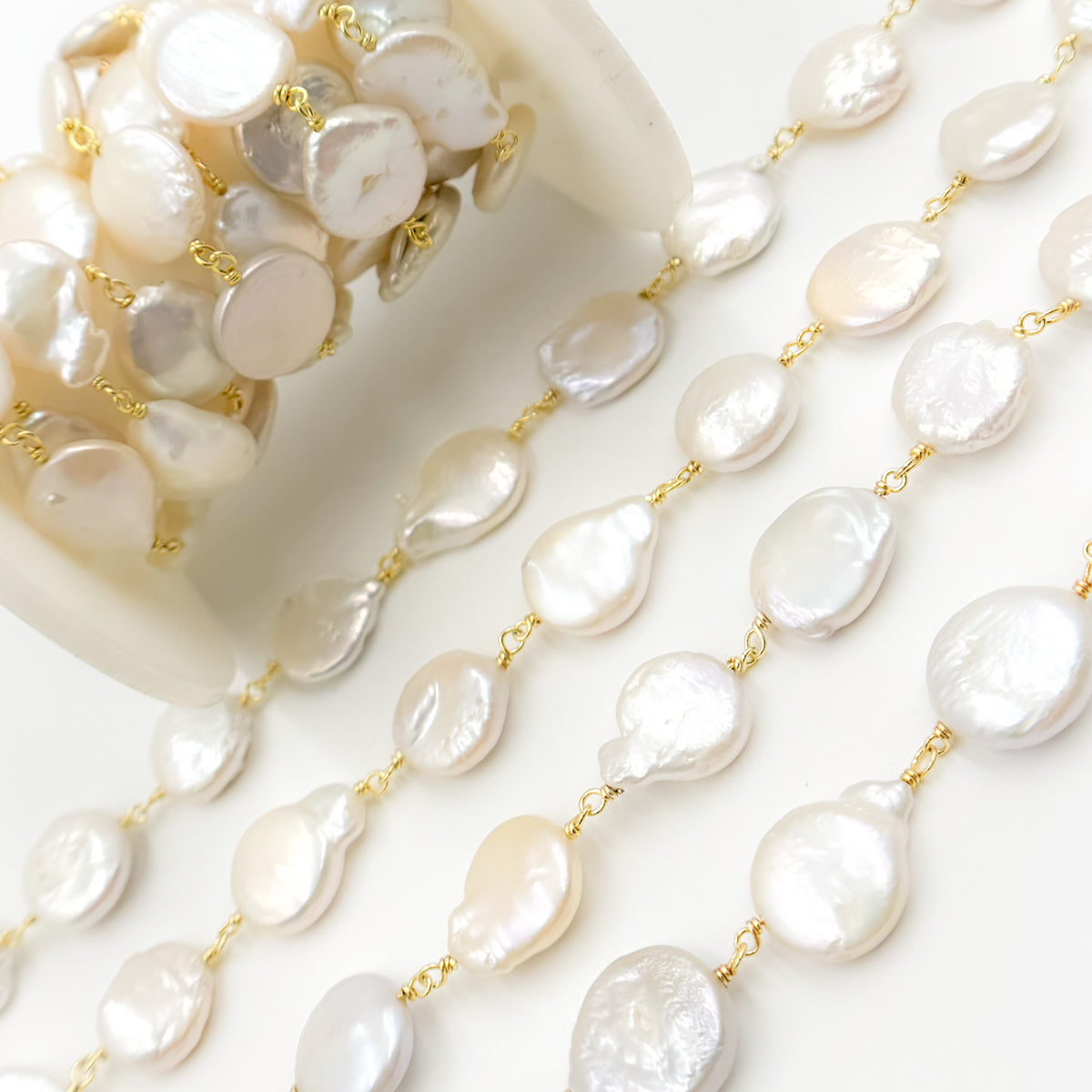 Coin Shape Freshwater Pearl with Gold Plated Sterling Silver Chain