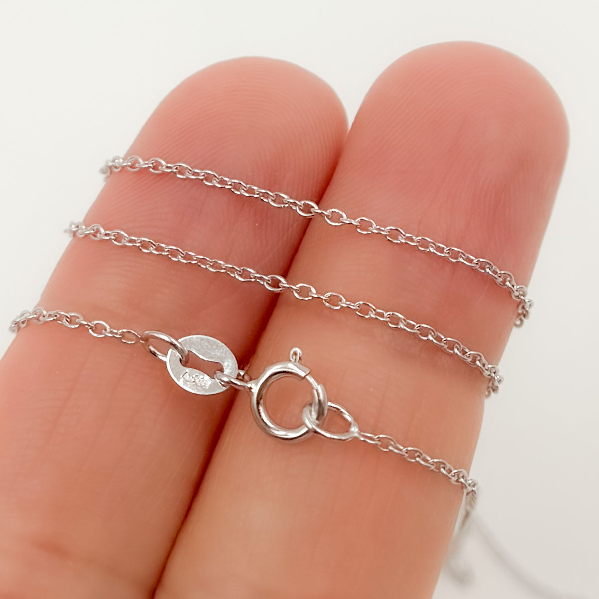 14K Solid White Gold Cable 16 Inch Chain with Extender