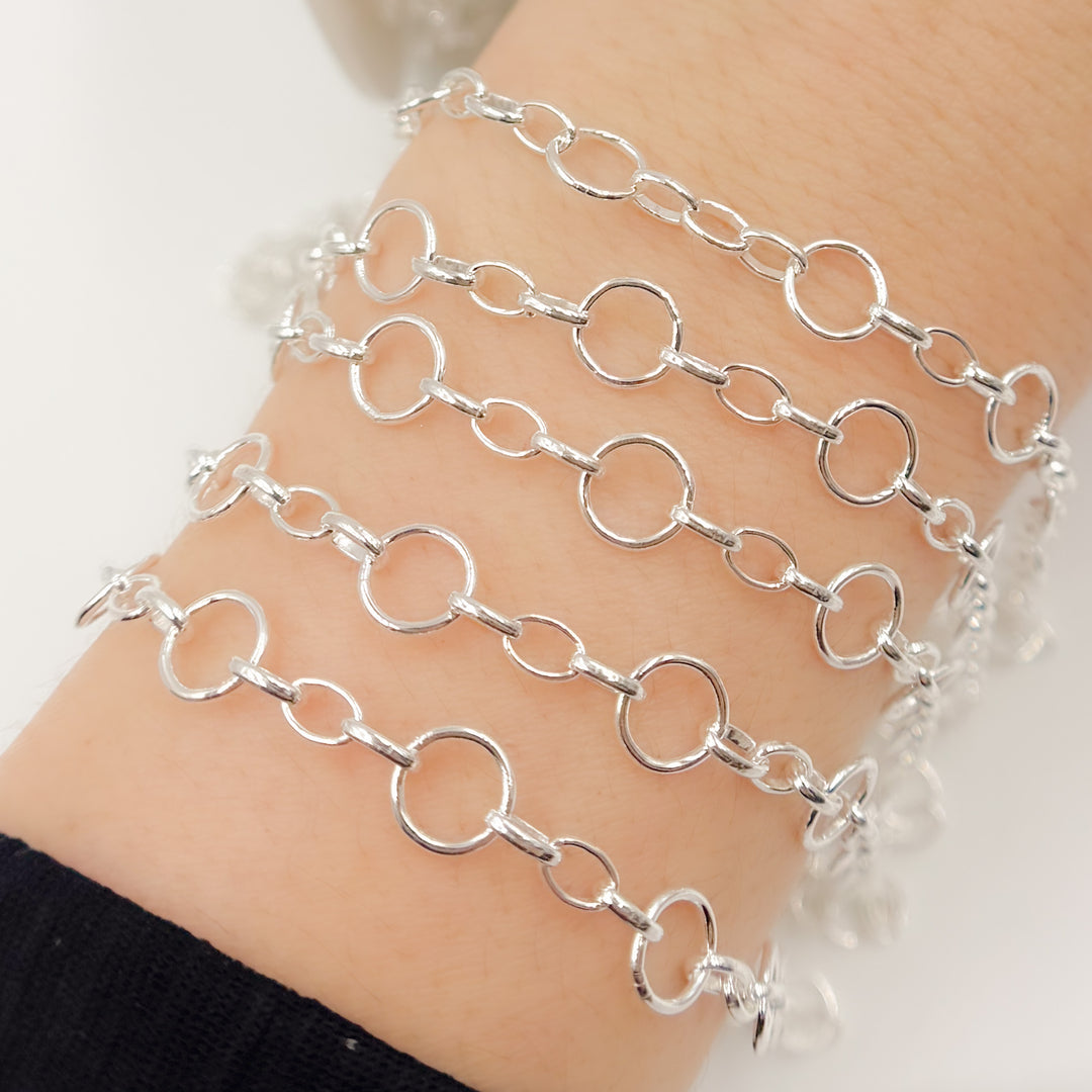 V280SS. Sterling Silver Smooth 1 Round & 3 Oval Link Chain