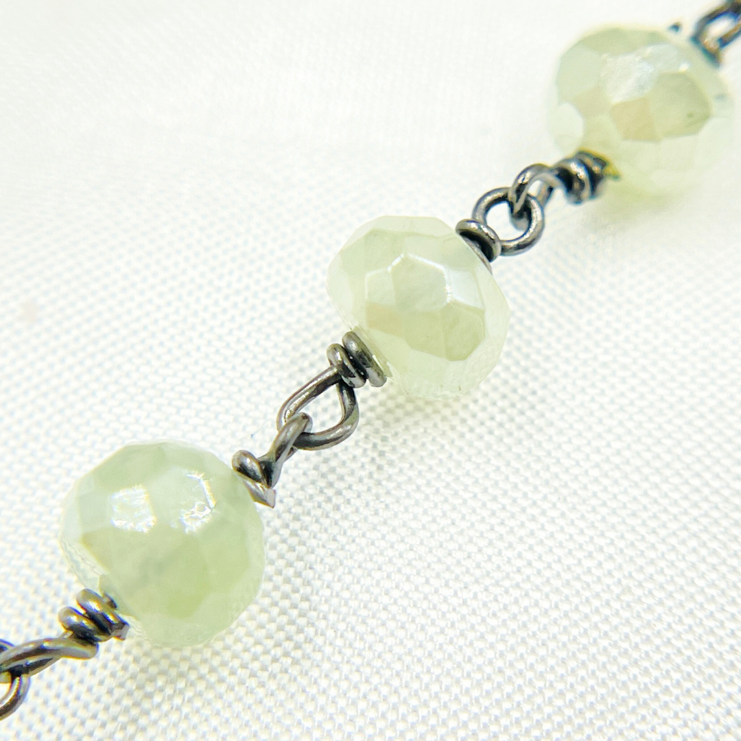 Coated Prehnite Gemstone Oxidized Wire Chain