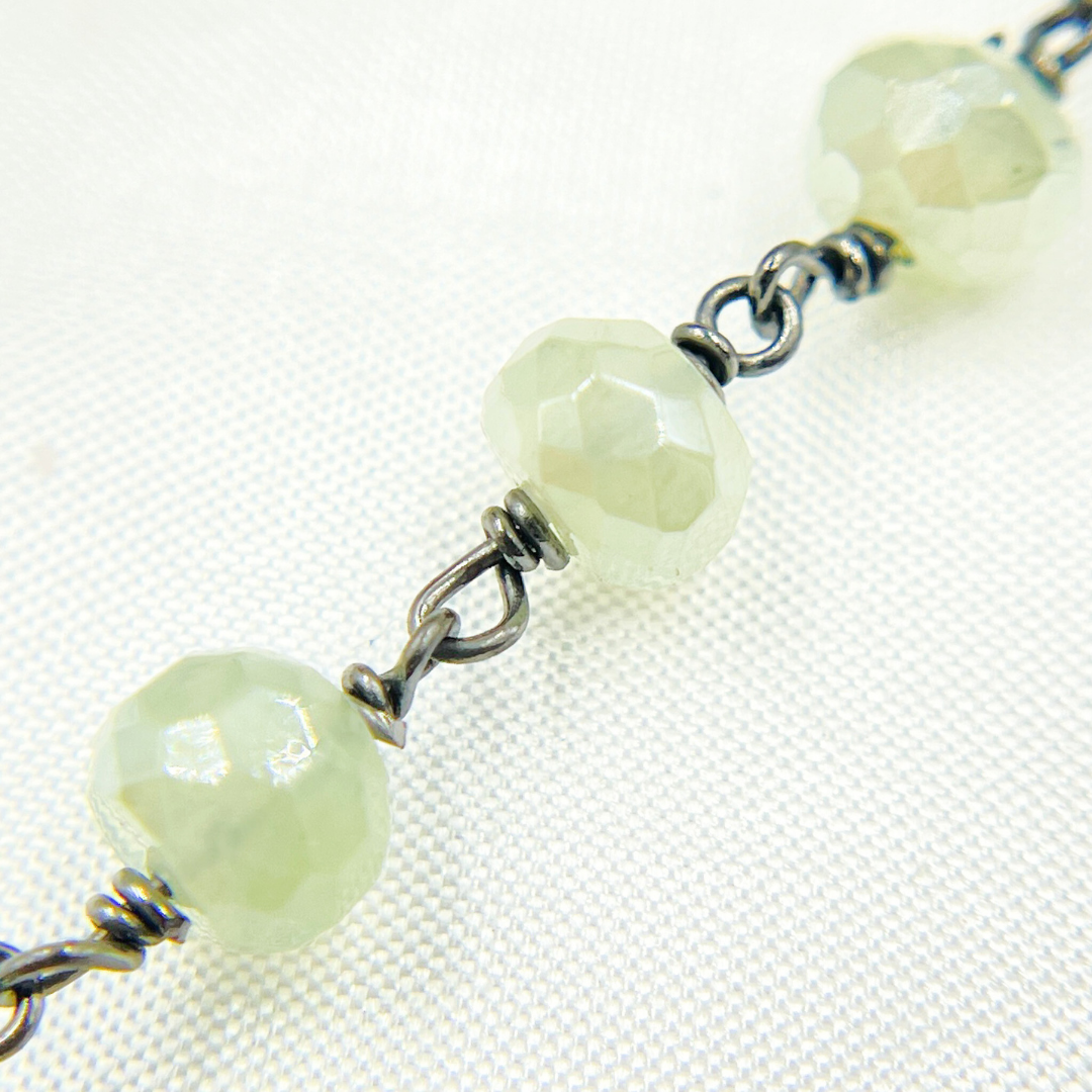 Coated Prehnite Gemstone Oxidized Wire Chain. CPR02