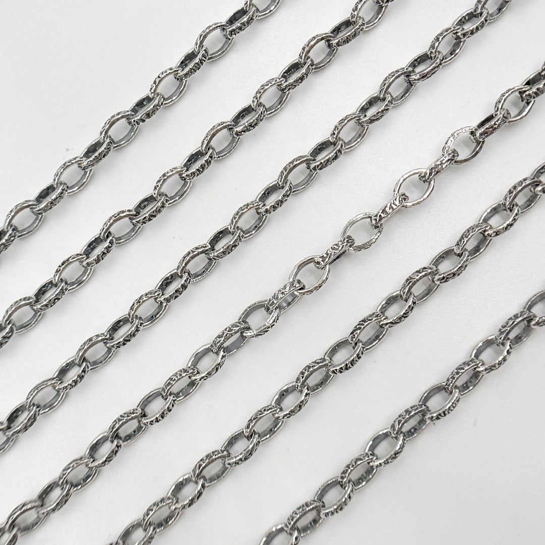 Oxidized Sterling Silver Textured Oval Link Chain