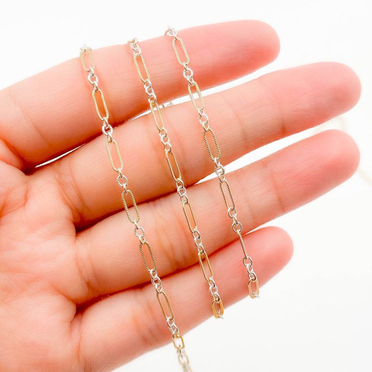 XM/1931K/SP. 14K Gold Filled and Sterling Silver Knurled Link Chain