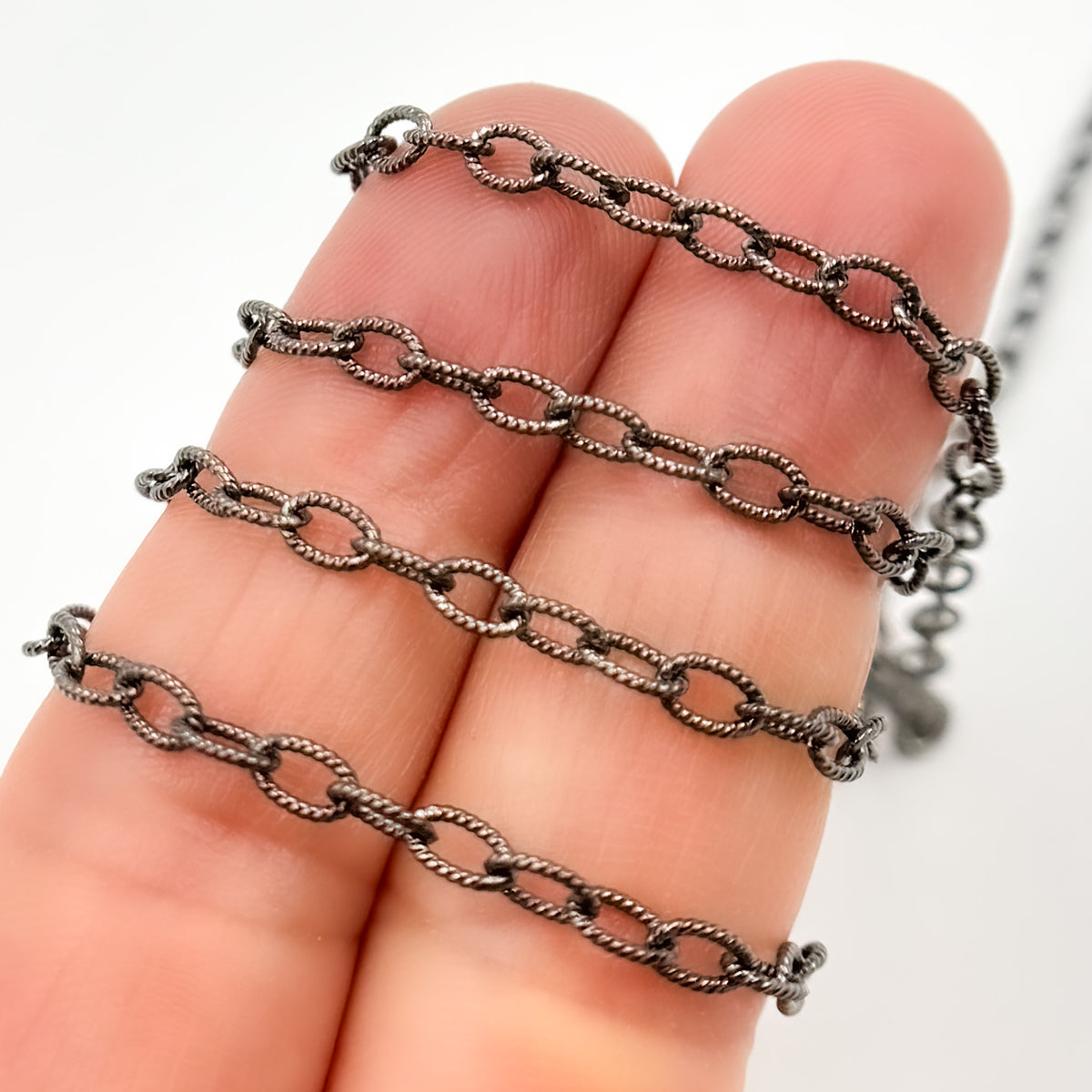 Black Rhodium Sterling Silver Twisted Oval Link Chain
