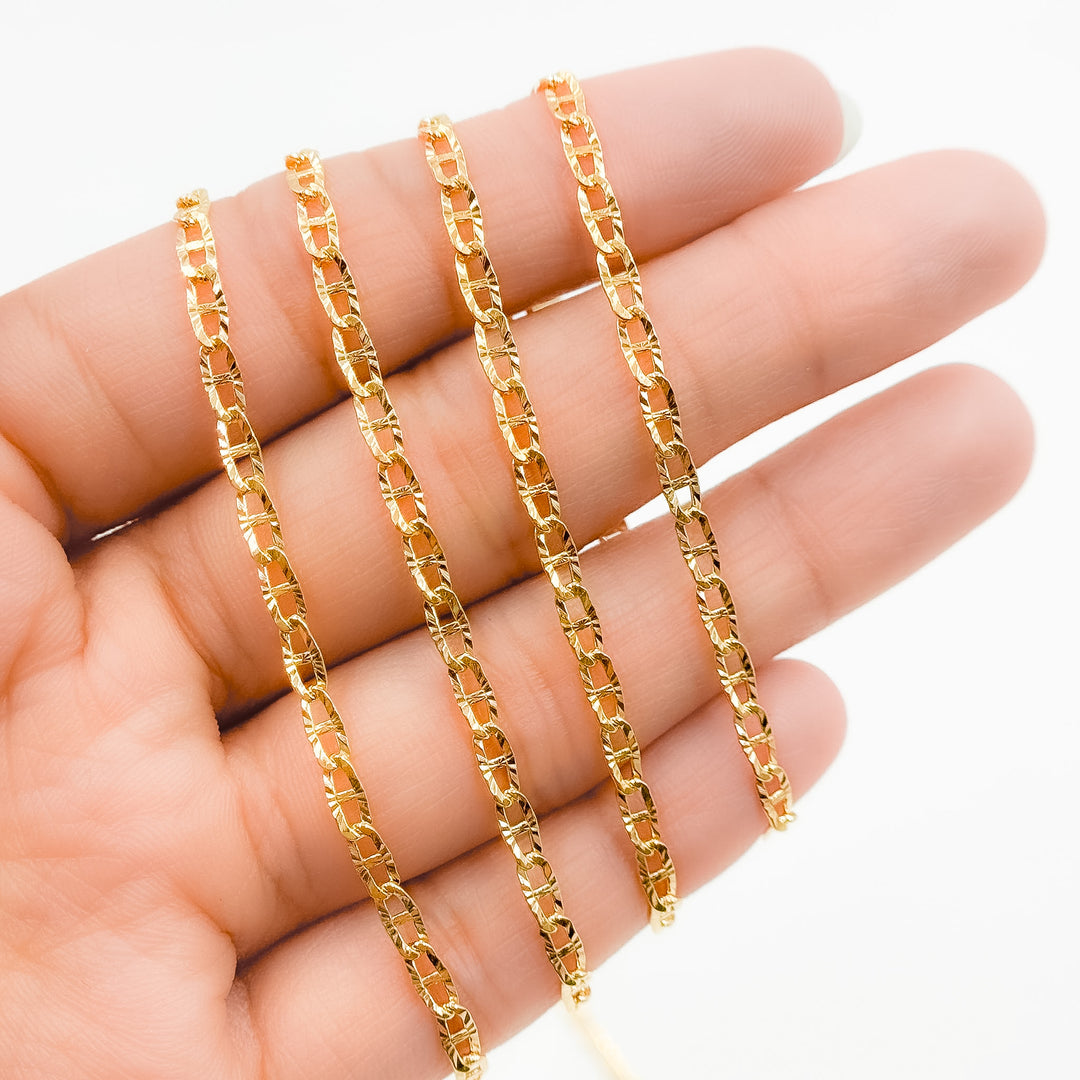 V314GF. 14K Gold Filled Diamond Cut Flat Marina Link Chain