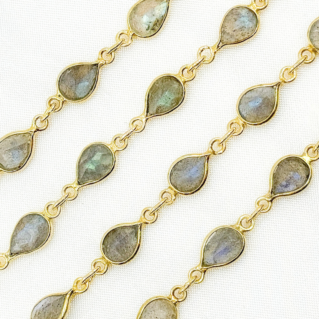 Labradorite Pear Shape Bezel Gold Plated Wire Chain.