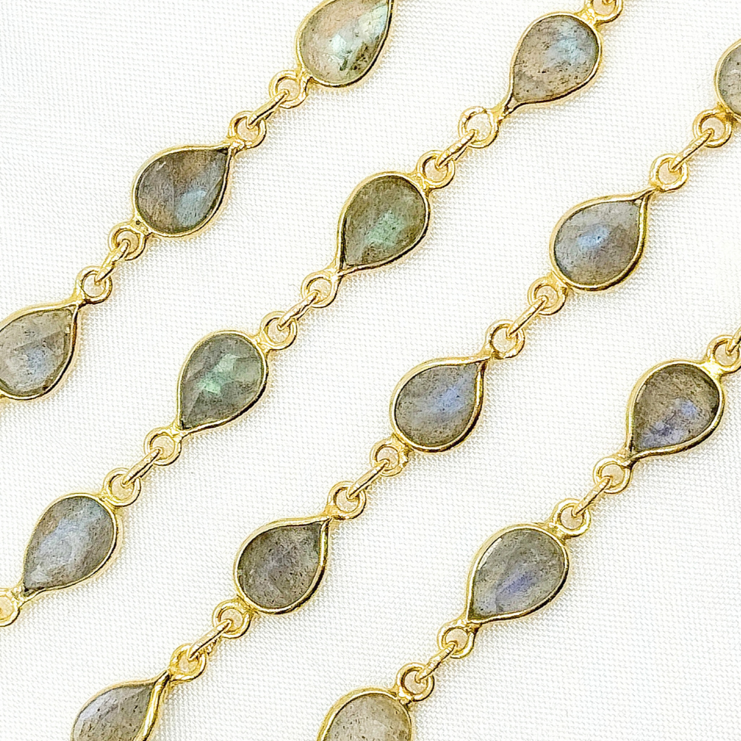 Labradorite Pear Shape Bezel Gold Plated Wire Chain. LAB28