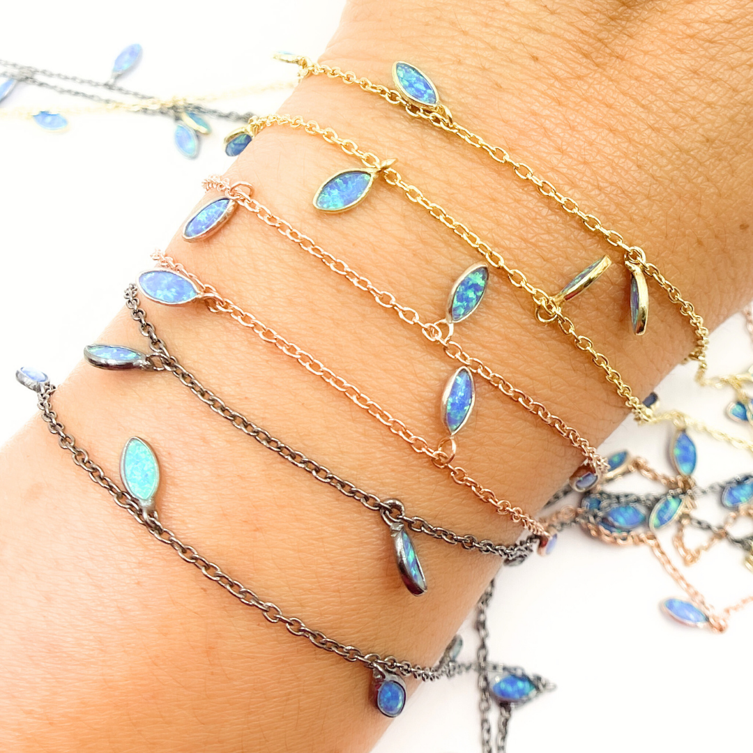 Created Blue Opal Marquise Shape Dangle Chain