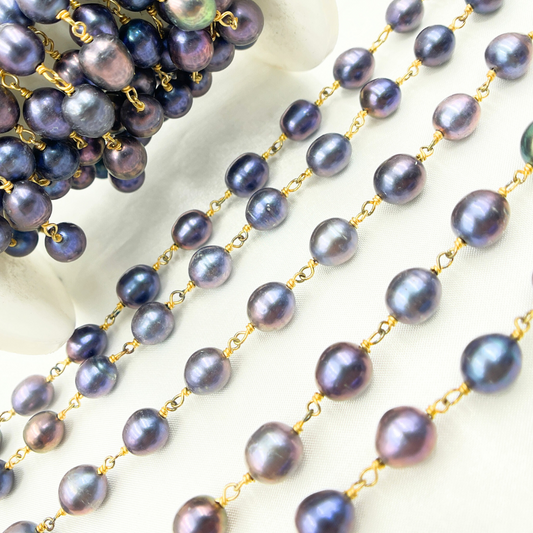 Peacock Freshwater Pearl Gold Plated Wire Chain.