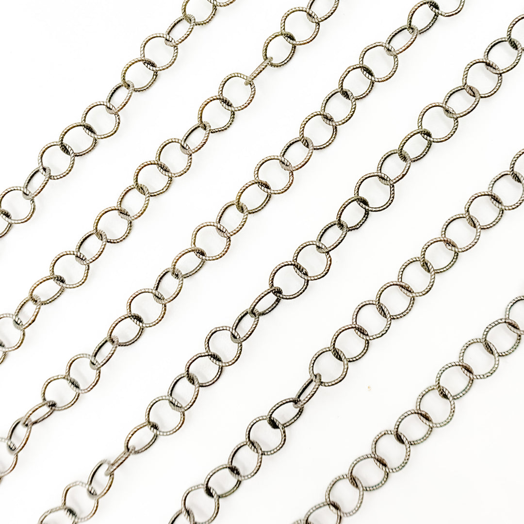 Oxidized Sterling Silver Twisted Round Link Chain
