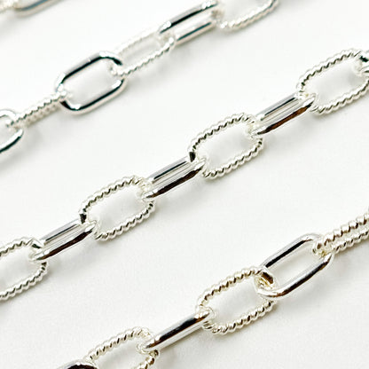 Shop Now Sterling Silver Elongated Twisted and Plain Cable Link Chain