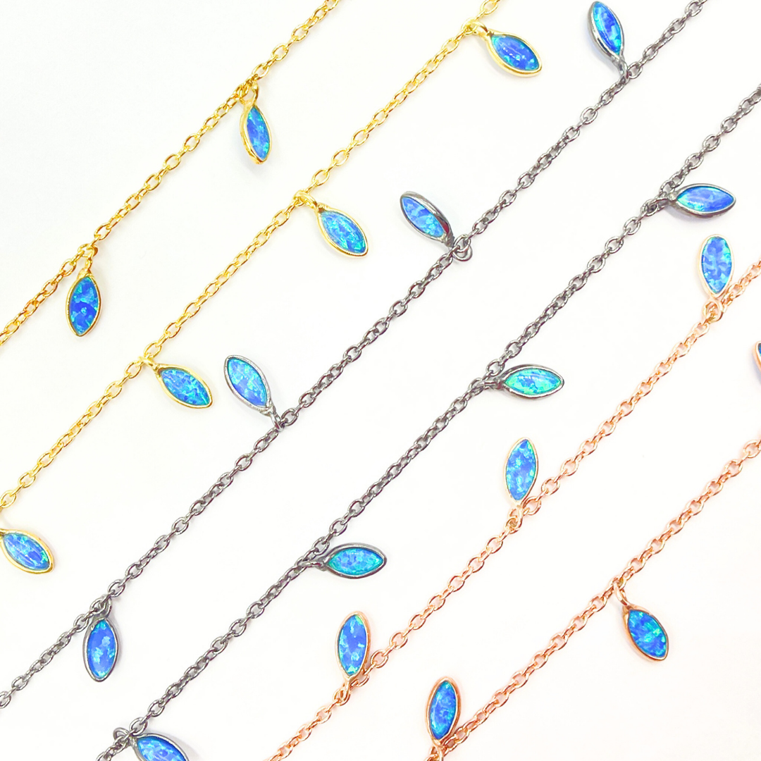 Created Blue Opal Marquise Shape Dangle Chain