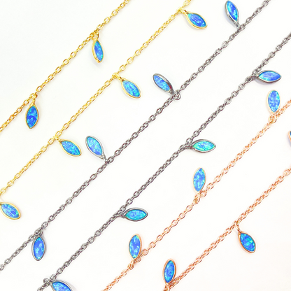 Created Blue Opal Marquise Shape Dangle Chain