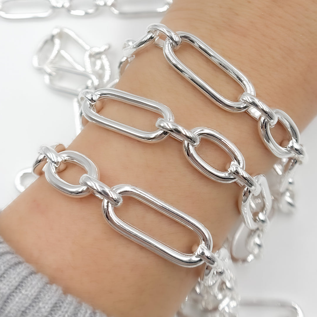 Sterling Silver Smooth Long and Short Link Chain