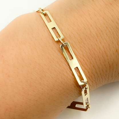 14k Solid Yellow Gold Mirror Flat Rectangle Link Bracelet
