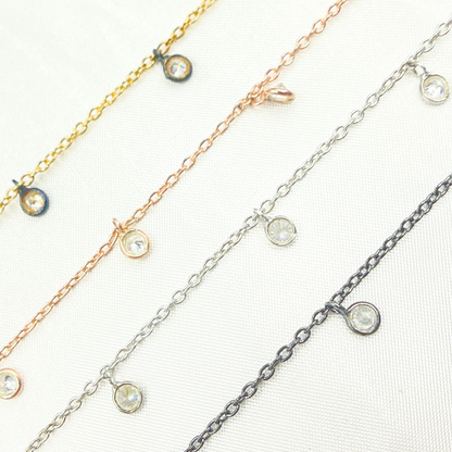 Cubic Zirconia Round 3mm Shape Dangle Chain