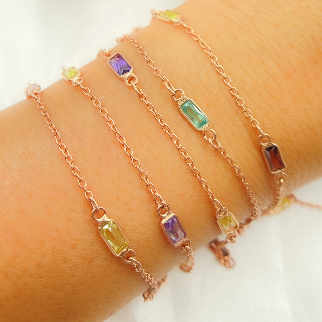 Multi Color Cubic Zirconia Rectangular Shape Connected Chain