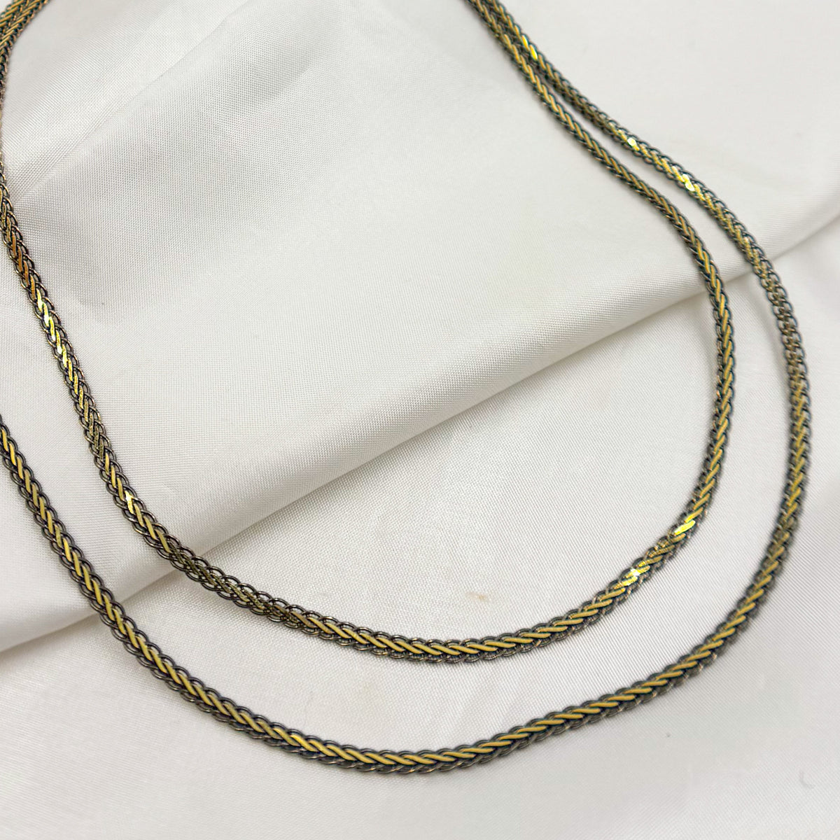 Black Rhodium Sterling Silver and Gold Plated Flat Wheat Necklace